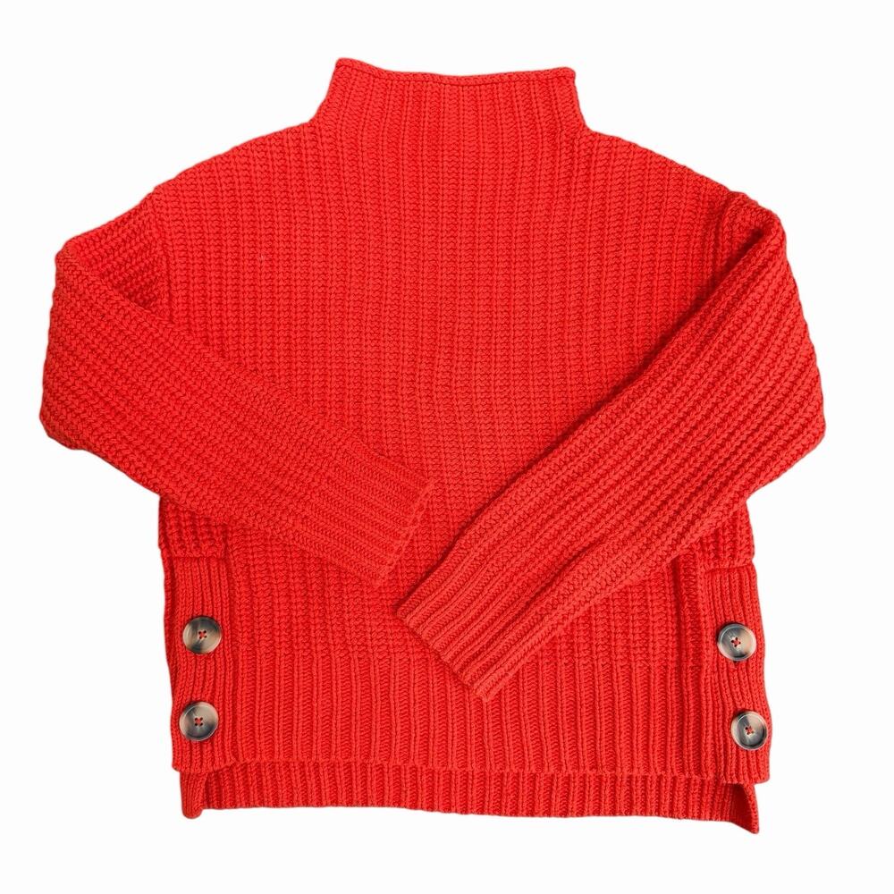 Madewell Orange Shaker Knit Mock Neck Sweater Size XXS Side Button